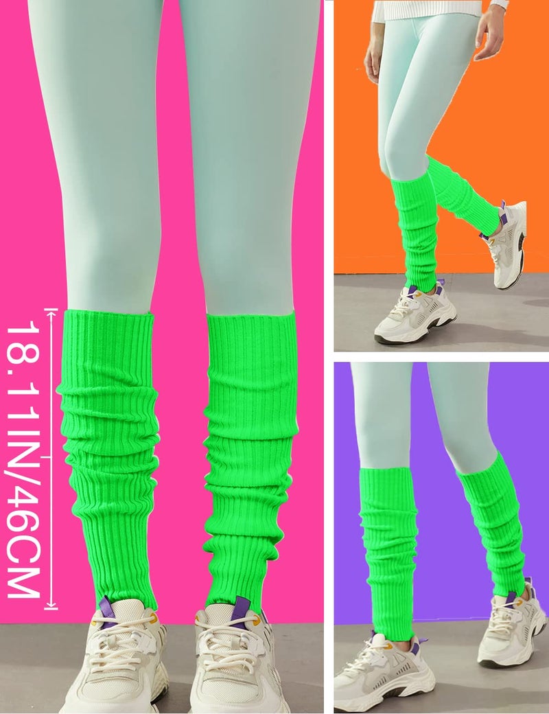 v28 Women Juniors 80s Eighty's Ribbed Leg Warmers for Party Sports (Green) - Image 2